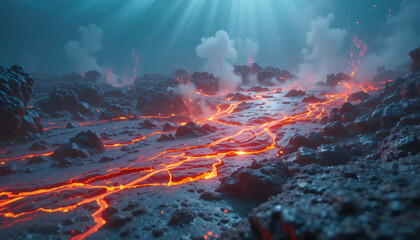 Underwater Lava Flow Cinematic Volcanic Scene on Ocean Floor (8K)