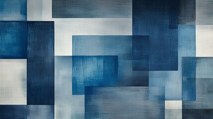 Fototapeta premium Geometric Abstraction: A stunning abstract composition of overlapping squares and rectangles in varying shades of blue and white, conveying a sense of depth, pattern, and modern design.
