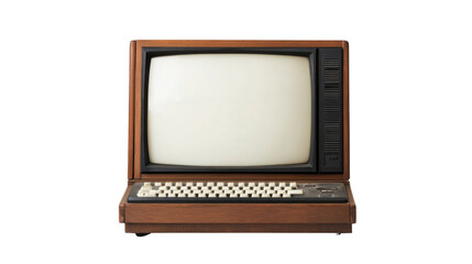 vintage desktop computer with blank screen on white background