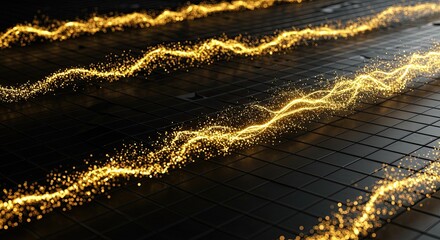 Abstract gold particles on dark grid