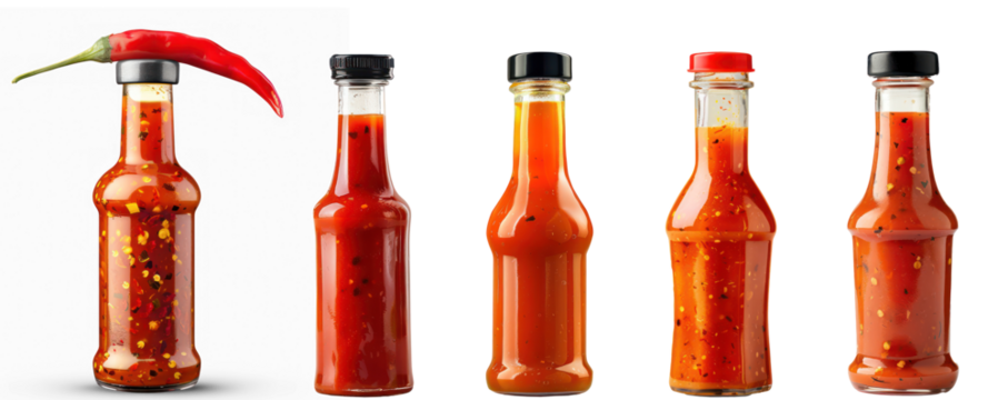 A red chili pepper with a black lid on a transparent background