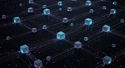 Abstract network of interconnected cubes