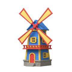 Decorative colorful windmill structure symbolizing renewable energy, Dutch culture, and countryside architecture, isolated on a transparent background, png, cutout