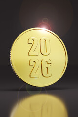 Coin with the year 2026. 3D illustration.