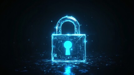 Glowing blue padlock illuminates data protection in the digital age.