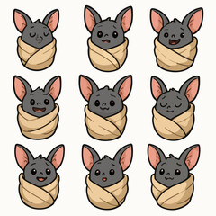 Bat character set in blanket, various expressions