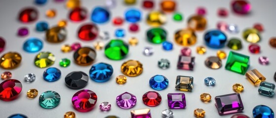 assorted colorful rhinestones on a light gray surface
