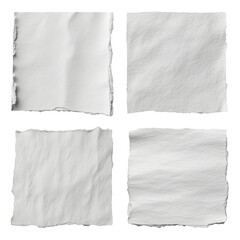 Four white textured paper fragments with torn edges  isolated on white transparent background PNG