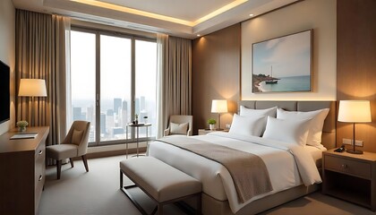 3d render luxury hotel room, bedroom, created with generative ai