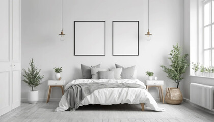 Scandinavian White Frame on Cozy Wooden Wall