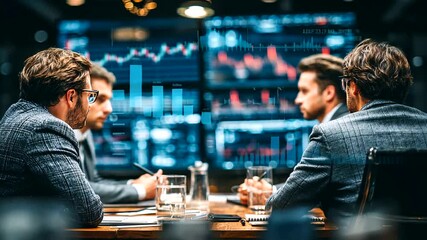 Business Meeting with Professionals Analyzing Financial Data Trends