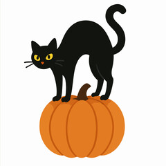 Black cat perched on pumpkin for Halloween celebration