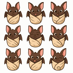 Wrapped baby bats with various expressions
