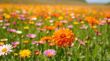 Obraz premium A vibrant summer meadow with beautiful cheerful yellow flowers.