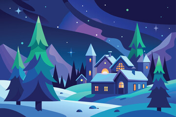 Naklejka premium winter landscape with house