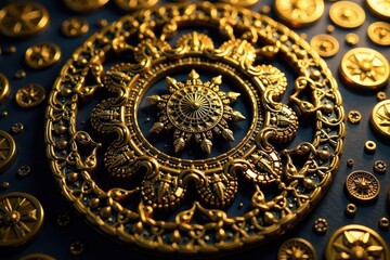 Obraz premium Intricate interlocking circles, gold leaf effect , graphic, culture, gold