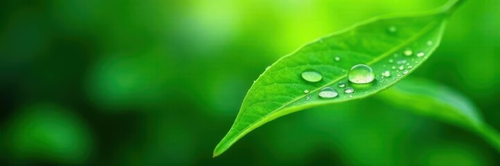 Isolated dew-kissed green leaf against a subtle green to emerald gradient , morning, lush, green