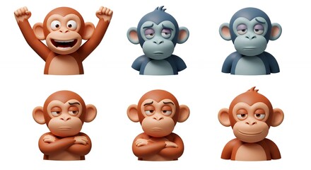 Obraz premium Cartoon monkey figures in different expressions