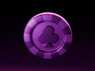 Purple Poker Chip with Club Suit