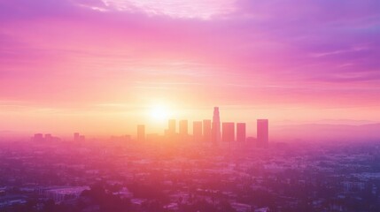 Fototapeta premium Cityscape at Sunset with Twilight Sky.