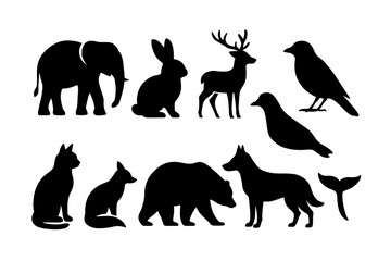 Black Animal Silhouettes Collection - Set of 10 Wildlife Shapes
