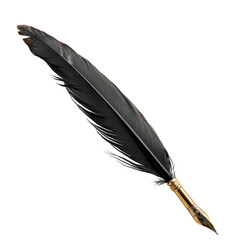 A black feather pen with a gold nib on a transparent background © soem