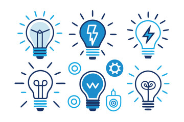 Idea Lamp with lightning icon vector. Lightning in light bulb icon Silhouette. Light bulb symbol with a lightning bolt inside. Vector illustration. Idea icon linear logo isolated. 