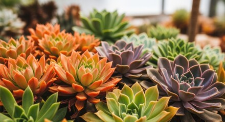 Obraz premium Vibrant Collection of Succulent Plants in Various Colors and Forms