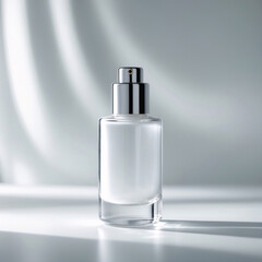 Fototapeta premium glass pump skincare bottle standing on white background clean beauty concept 3d object for mockup template advertisement product