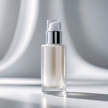 serum packaging skincare glass bottle with pump on white background modern 3d object for mockup template advertisement product