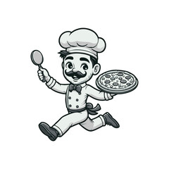 Naklejka premium Chef Pizza Cartoon retro logo icon design illustration
