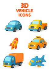 3D Vehicle Icon Set – Colorful Minimal Transport Collection