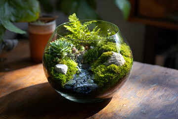 A Self-contained Microcosm: The Lush Beauty of a Glass-bound Tiny Habitat