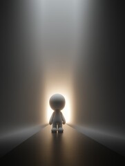Obraz premium 3D Rendering of a Small Figure Standing in Front of a Bright Light - Symbol of Hope and New Beginnings, Ideal for Inspirational and Motivational Content 