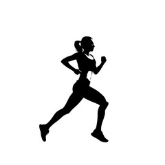 a girl running silhouette , Silhouette of a woman running with ponytail in black and white image