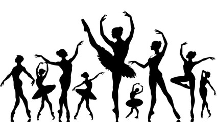 dancing girls silhouettes , Silhouette of ballerinas performing various poses on a white background
