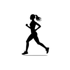 running woman silhouette , Silhouette of a woman running with ponytail in sportswear on white background