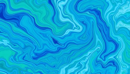 Swirling blues, greens, and whites create a dynamic, watery abstract background,  green,  mixed media