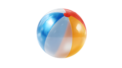 A vibrant beach ball, isolated on a dark background, presents an invitation to summer fun and playful beach activities.