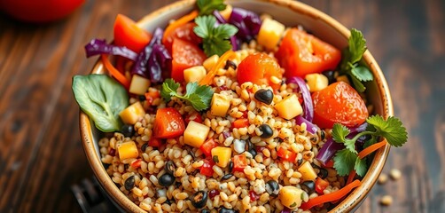 Vibrant quinoa bowl brimming with colorful fresh vegetables, season, colorful food