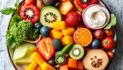 Vibrant superfoods arranged on a plate, showcasing diverse colors and textures,   cherries,  vitamins