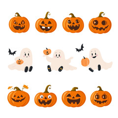 Halloween themed set with ghost, skull, pumpkin and bats.