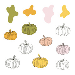 Halloween pumpkin simple flat color icons vector set