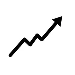Upward trend arrow with jagged line isolated on transparent background