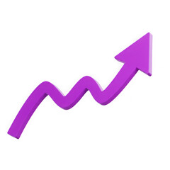 Purple arrow graph showing upward trend isolated on transparent background