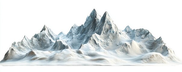 Majestic snow-capped mountain range isolated on white background. (1)