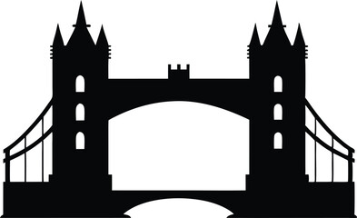 London bridge silhouette, Iconic tower bridge silhouette in black against a clean white background