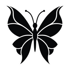 Elegant black silhouette of a butterfly with detailed wing patterns and delicate antennae a classic and timeless insect icon
