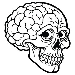 Vintage skull with human brain