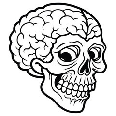 Vintage skull with human brain